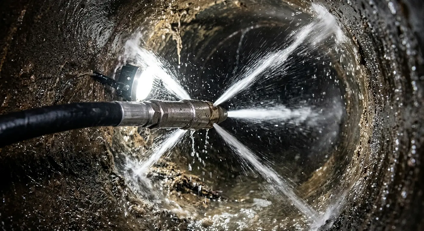 High-pressure hydro jetting nozzle cleaning sewer pipe for Sewer Line Relining in Yoakum